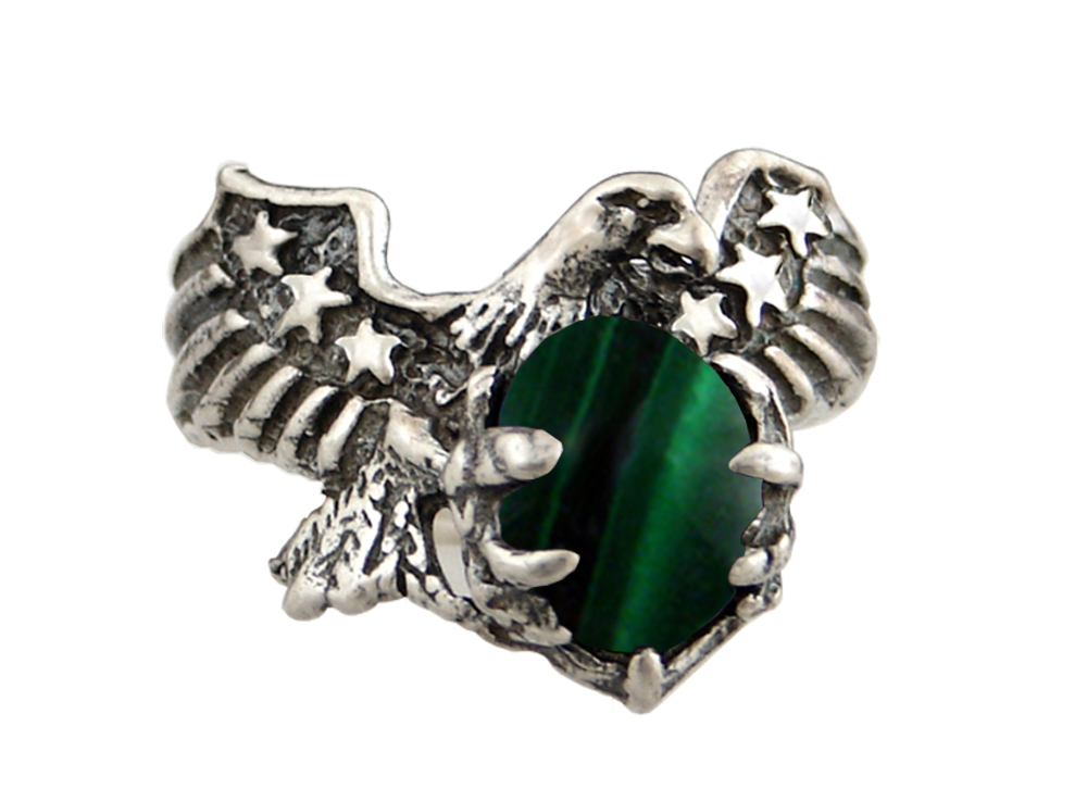 Sterling Silver American Eagle Ring With Malachite Size 9